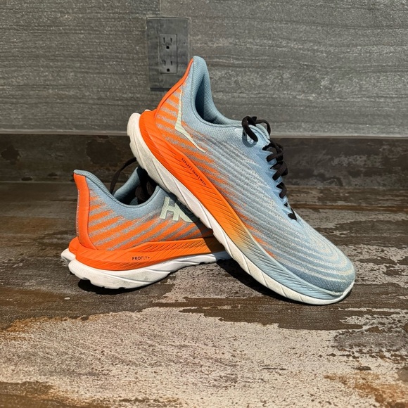 HOKA Mach 5 Men’s Running Shoes Blue & Orange Size 11 US Men Like New - Picture 2 of 3